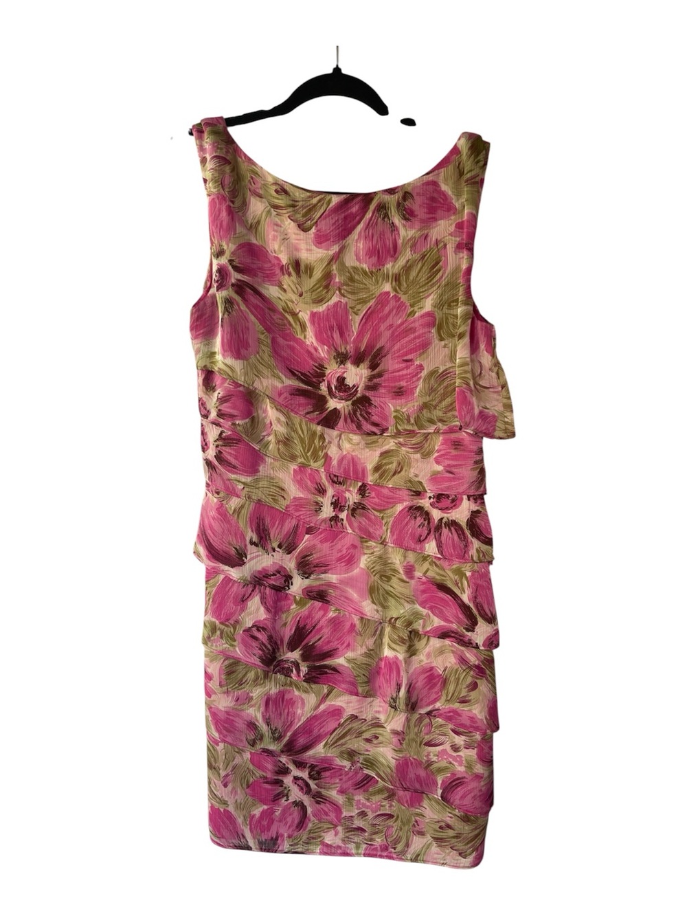 connected apparel Pink & Olive Floral Tiered Sleeveless Midi Dress